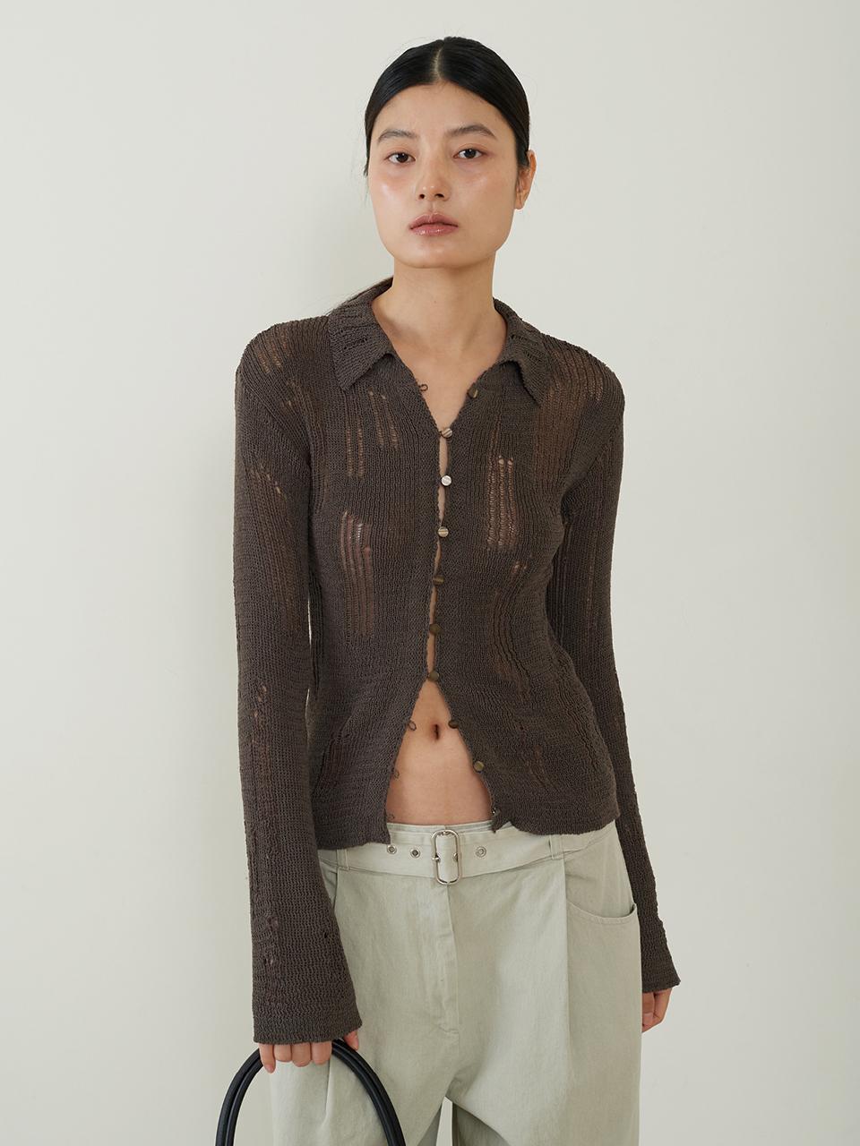 fromwhere Linen Destroyed Sweater [Brown]