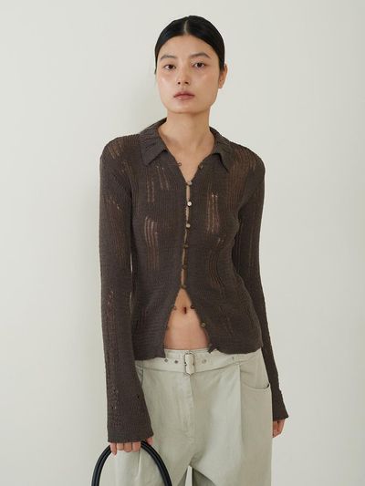 fromwhere Linen Destroyed Sweater [Brown]