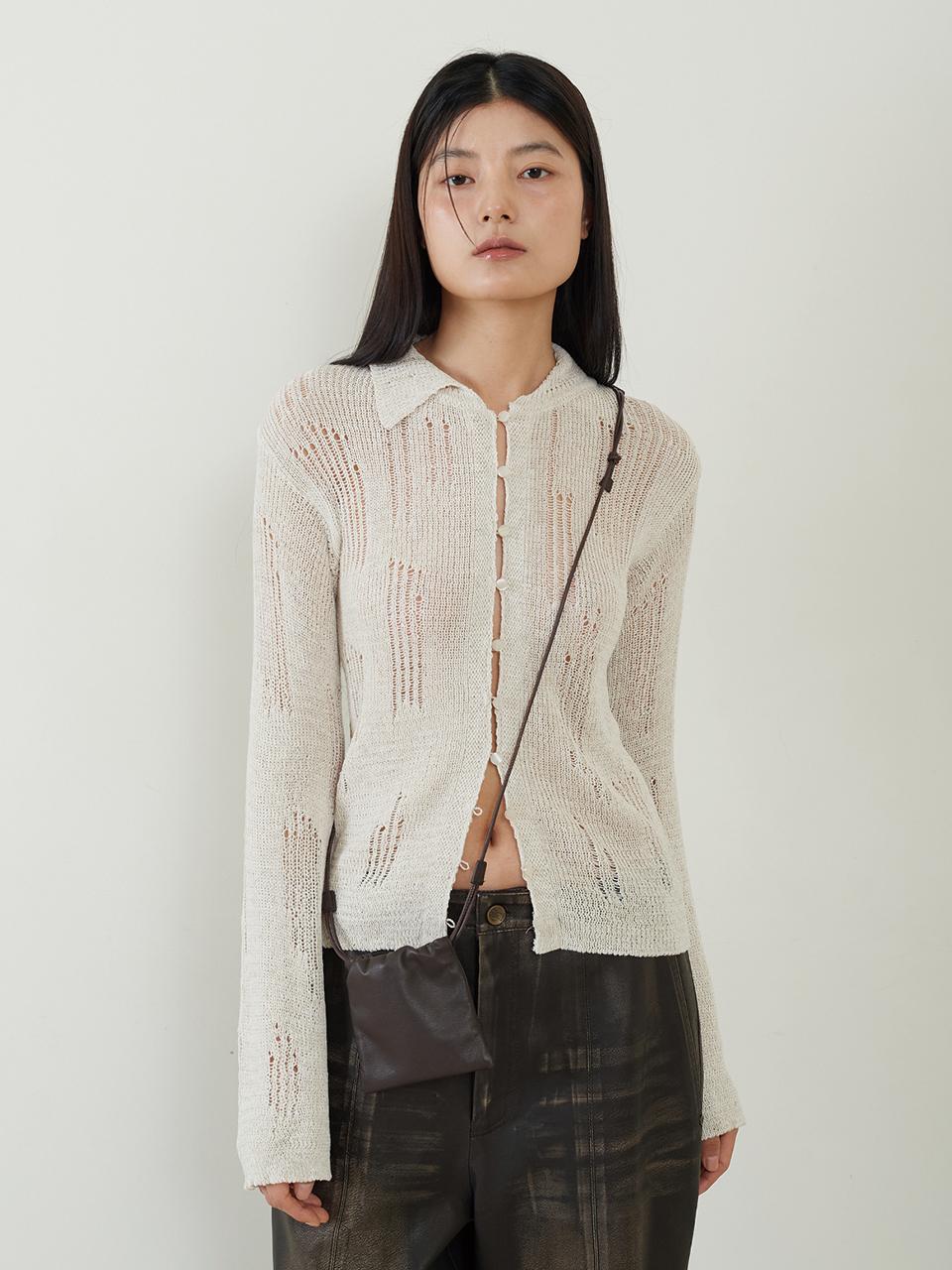 fromwhere Linen Destroyed Sweater [light brown]