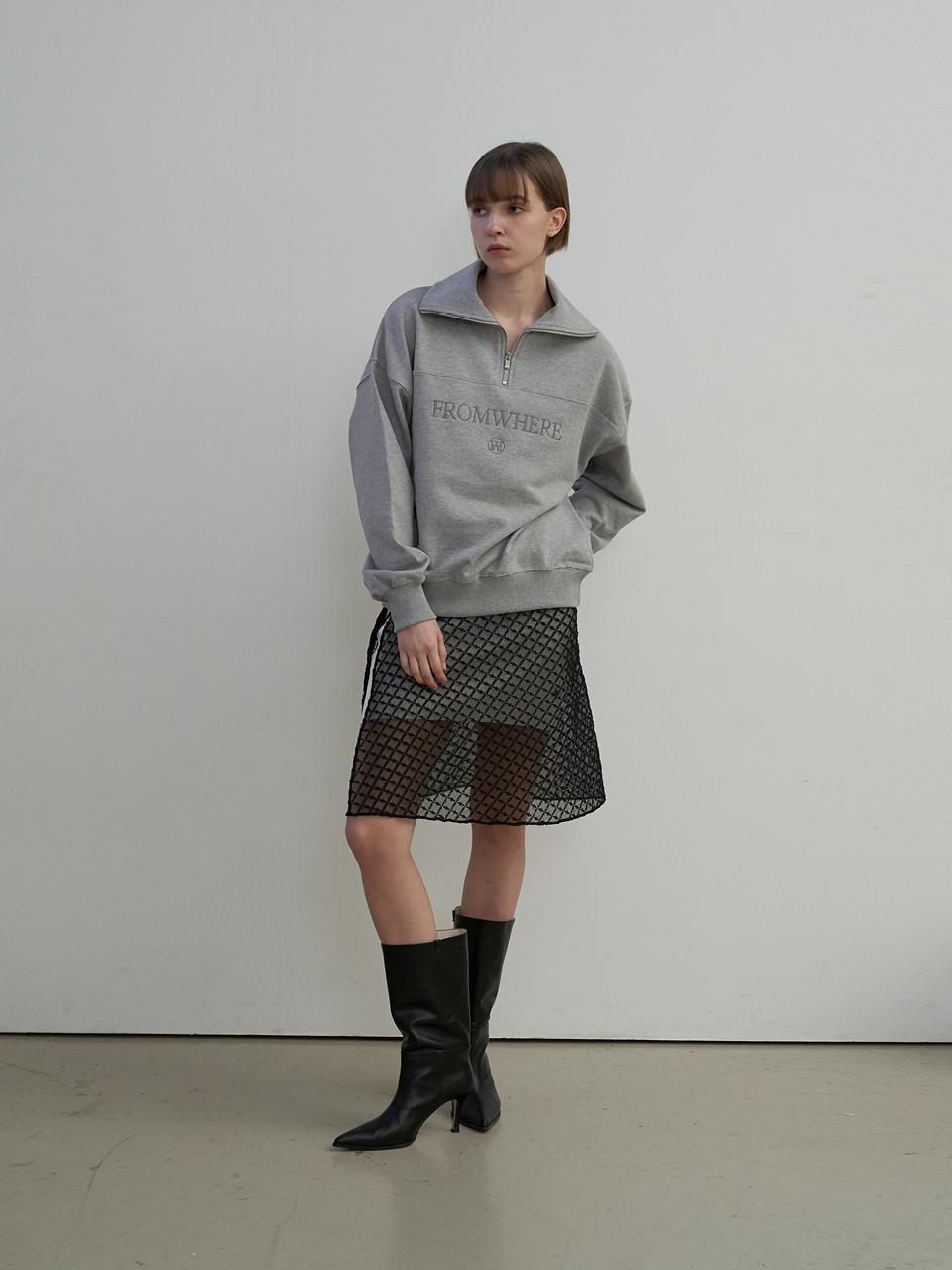 fromwhere Logo Zip-up Sweatshirt Melange Gray