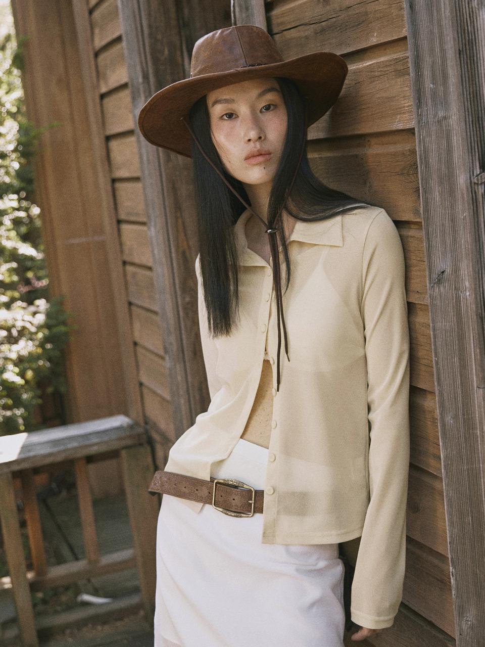 fromwhere MESH COLLAR BUTTON TOP [Buttery Yellow]