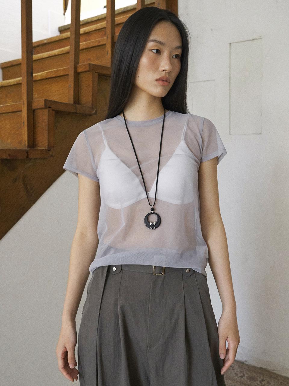 fromwhere MESH SILT SLEEVELESS T-SHIRT [L/GRAY]