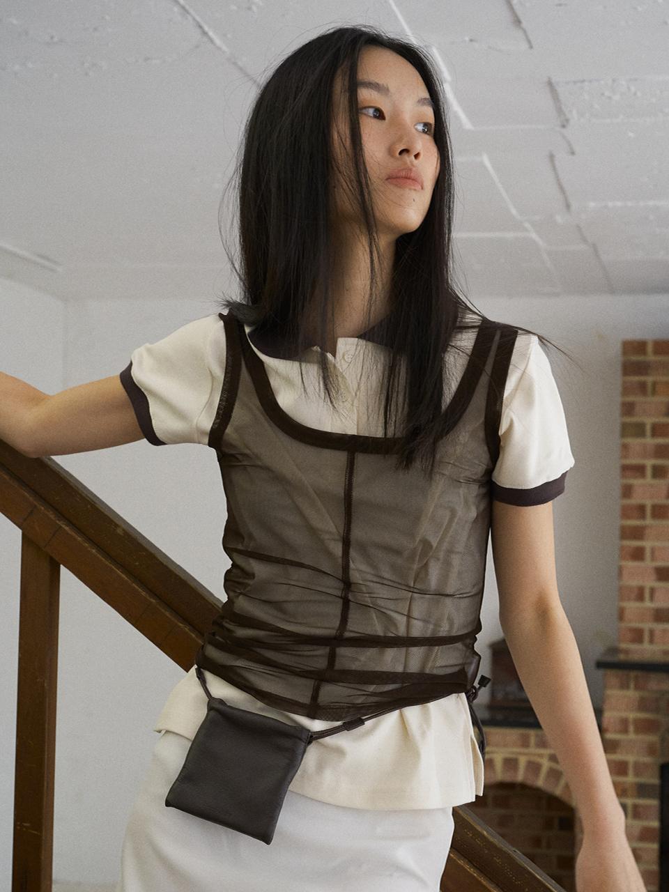 fromwhere MESH SILT SLEEVELESS TANK [BROWN]