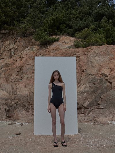 fromwhere One Shoulder Swimsuit Black