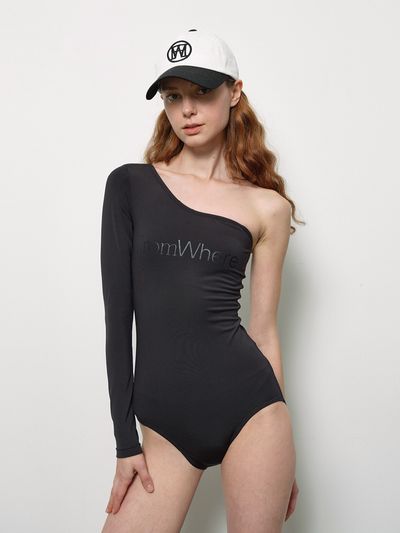 fromwhere One Sleeve Swimsuit Black