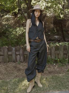 fromwhere POINT LINE COTTON DENIM PANTS [BLACK]