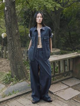fromwhere POINT LINE COTTON DENIM PANTS [D/BLUE]