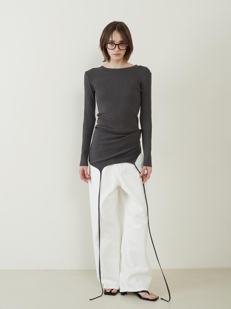 fromwhere Ribbed Slit Sweater [Charcoal]
