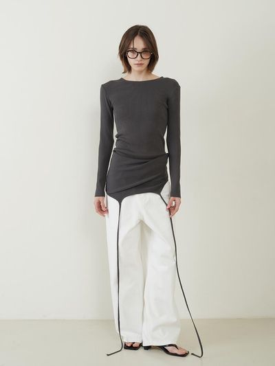 fromwhere Ribbed Slit Sweater [Charcoal]