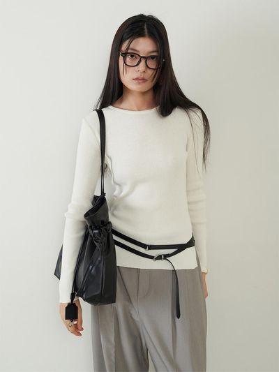 fromwhere Ribbed Slit Sweater [Ivory]