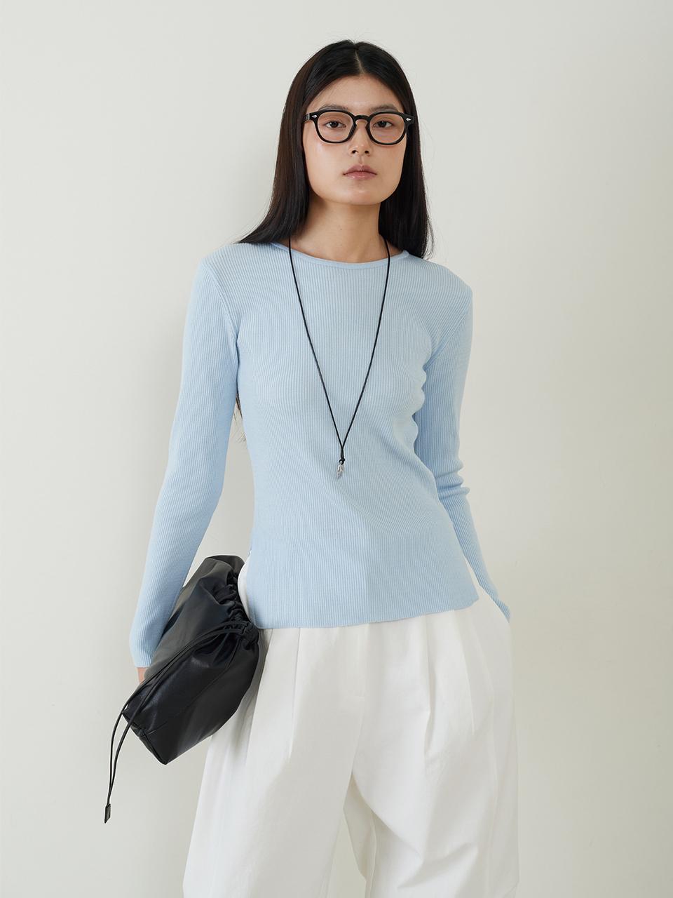fromwhere Ribbed Slit Sweater [Sky-Blue]