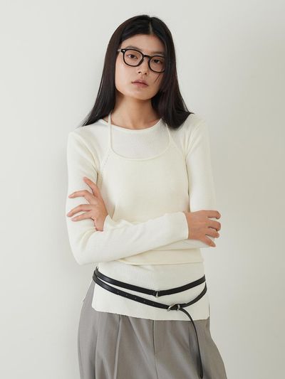 fromwhere Ribbed Slit Sweater Strap Tank Top Set
