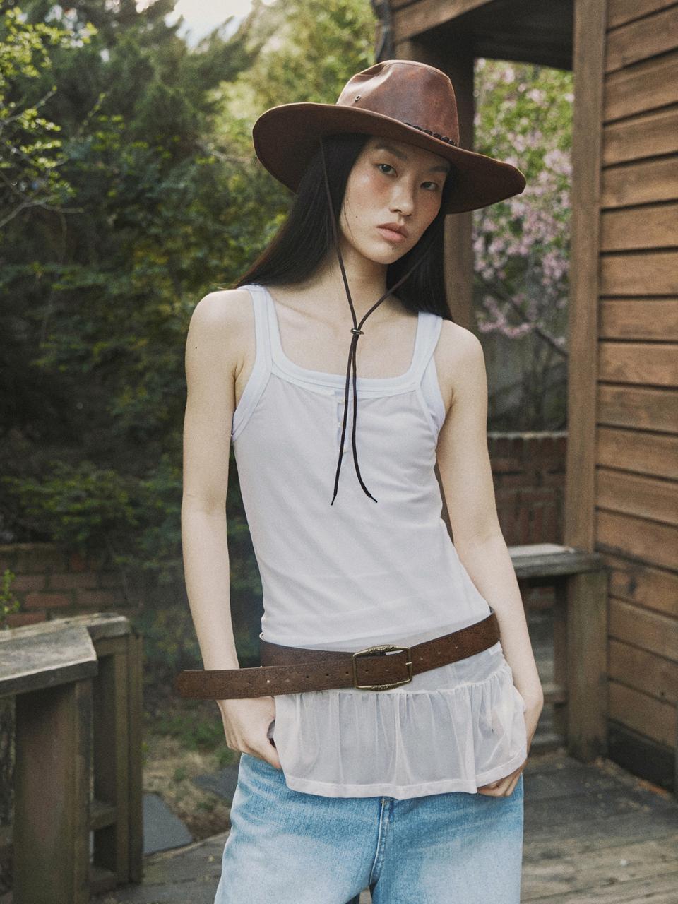 fromwhere See Through Shirring Sleeveless Tank [White]