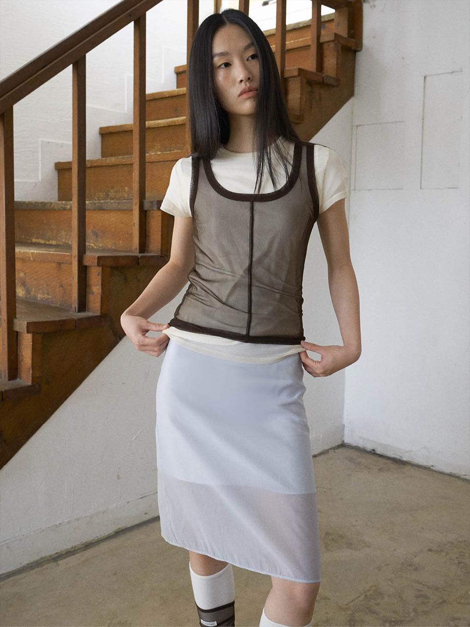 fromwhere SHEER LAYERED SKIRT [SKY BLUE]