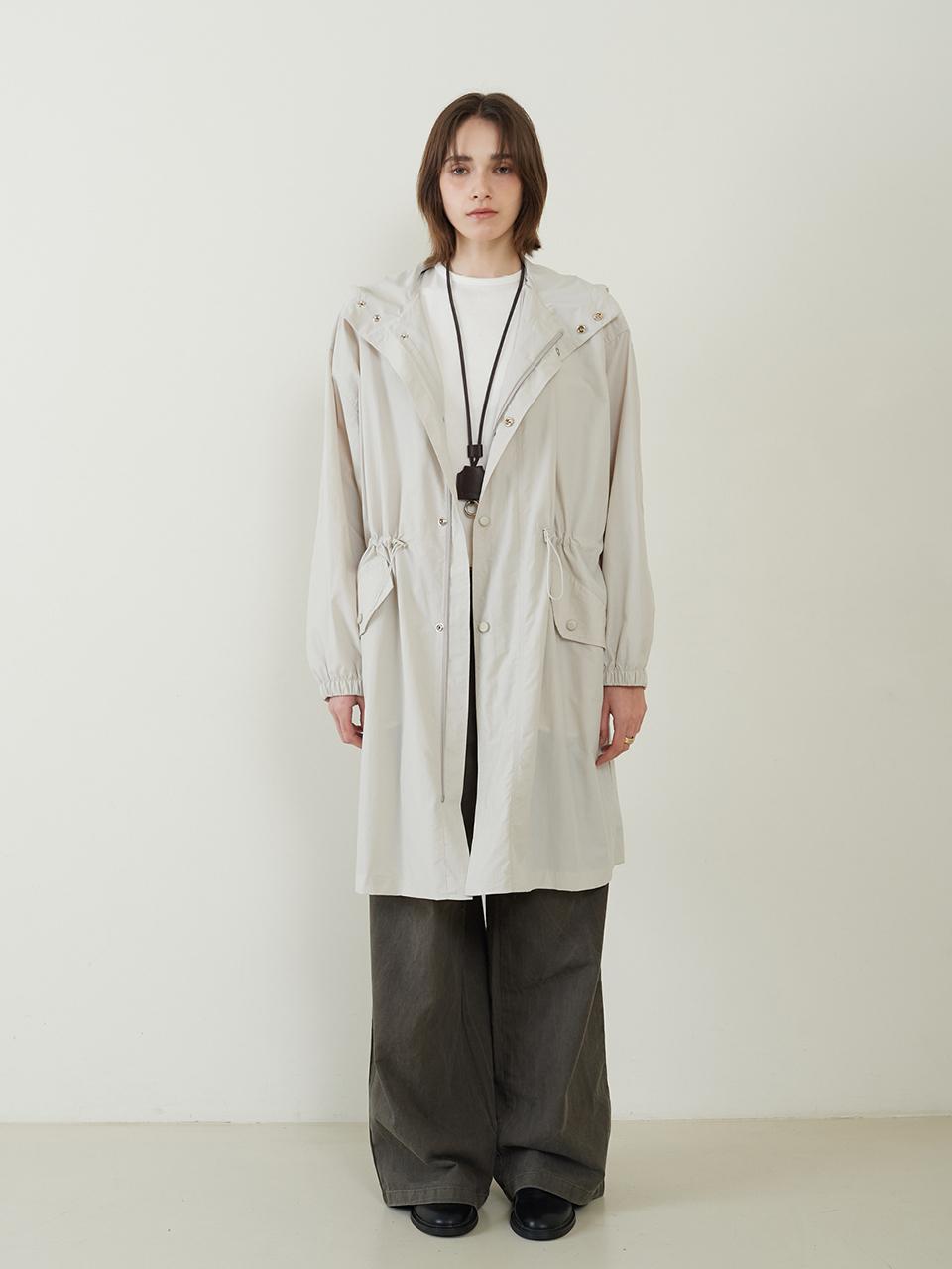 fromwhere String Hoodie Half Coat [Ash Cream]