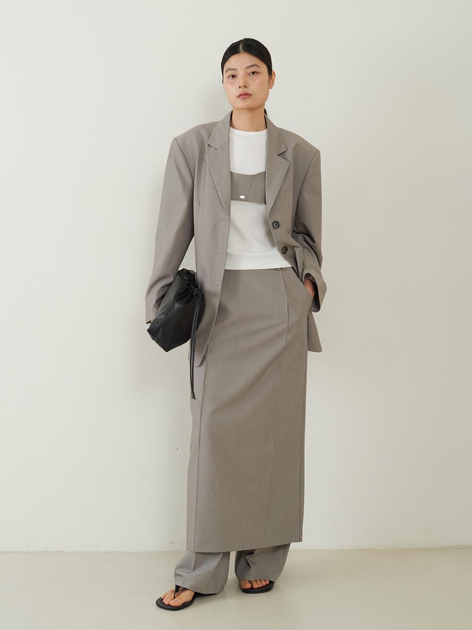 fromwhere Tucked Pencil Maxi Skirt [Gray]