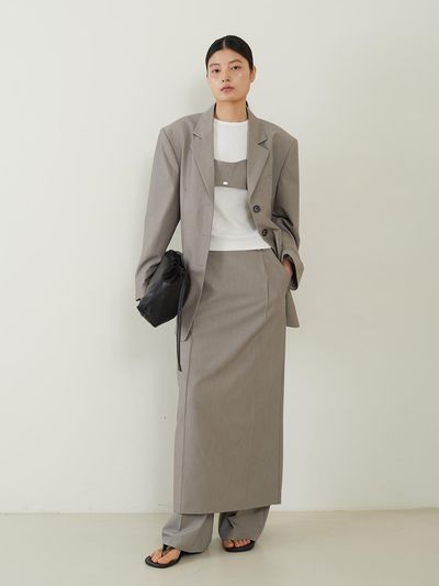 fromwhere Tucked Pencil Maxi Skirt [Gray]