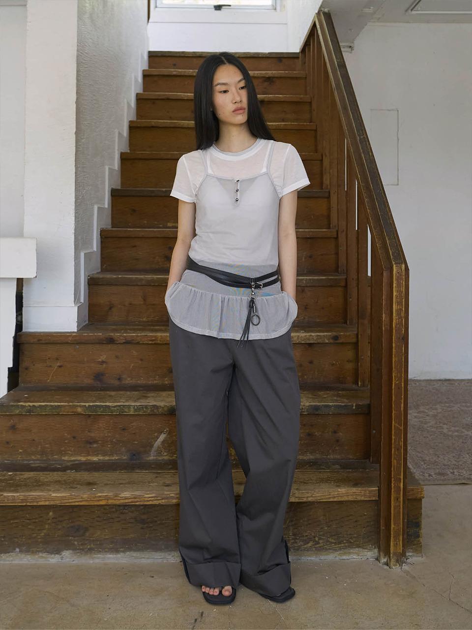 fromwhere WIDE COTTON CUFFS PANTS [CHARCOAL]