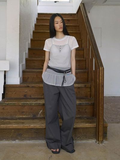 fromwhere WIDE COTTON CUFFS PANTS [CHARCOAL]