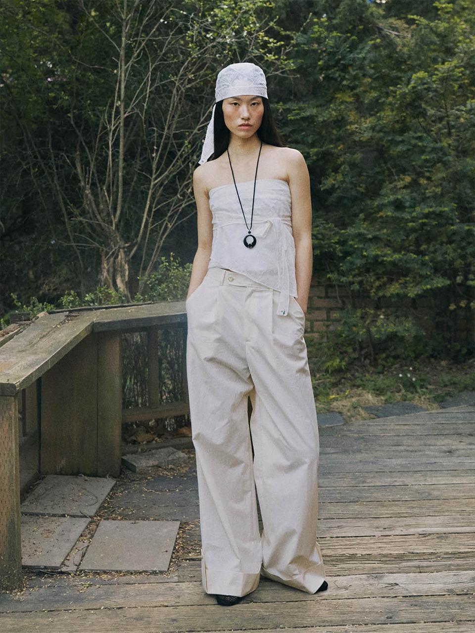 fromwhere WIDE COTTON CUFFS PANTS [CREAM]