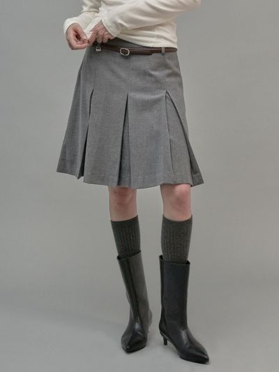fromwhere Wool Pleated Skirt Gray
