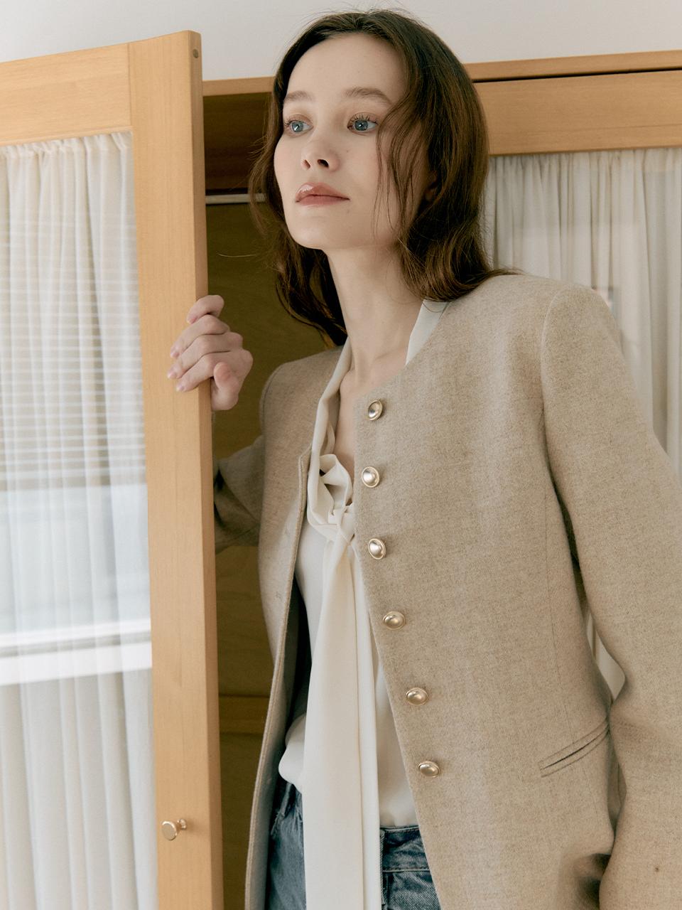 FRONTROW Hourglass Wool Structured Jacket [Black/Beige]