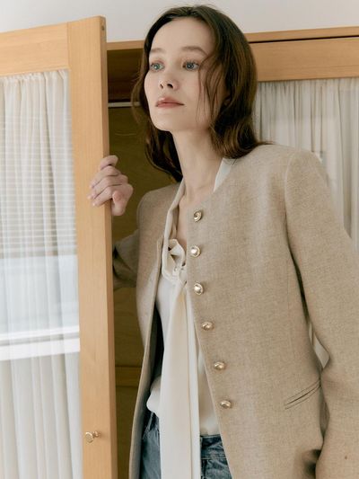 FRONTROW Hourglass Wool Structured Jacket [Black/Beige]