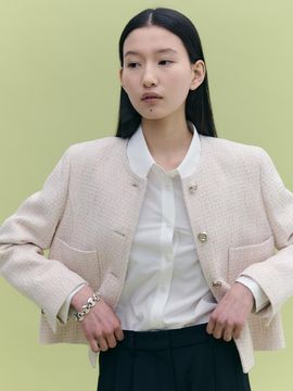 FRONTROW [Tweed] No-collar Stitch Tweed Jacket- 2 Color
