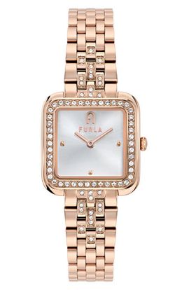 Furla Furla Heritage Crystal Square Rose Gold Tone Bracelet Watch, 27.5mm