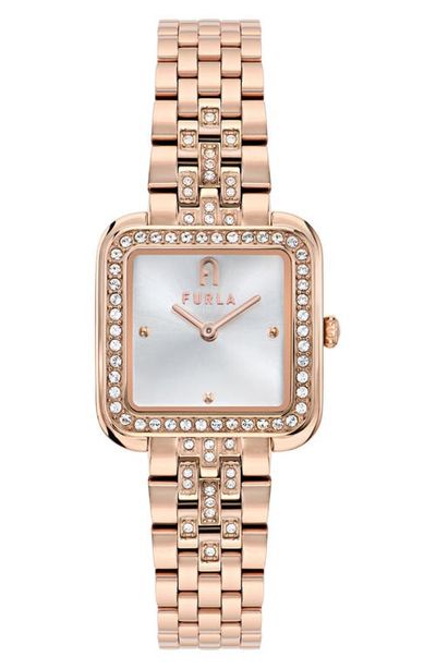 Furla Furla Heritage Crystal Square Rose Gold Tone Bracelet Watch, 27.5mm