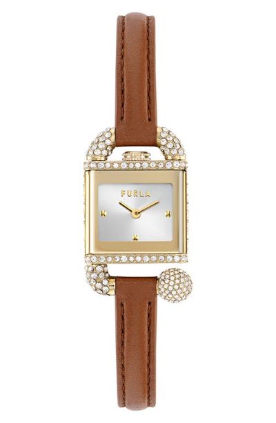 Furla Furla Square Case Crystal Leather Strap Watch, 20mm
