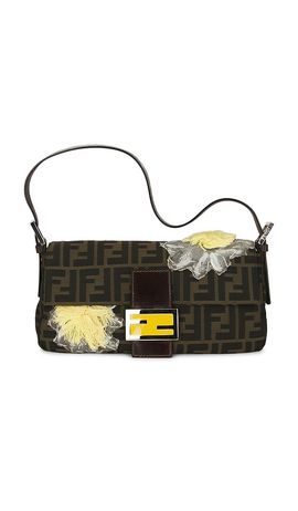 FWRD Renew FWRD Renew Fendi Floral Applique Zucca Baguette Shoulder Bag