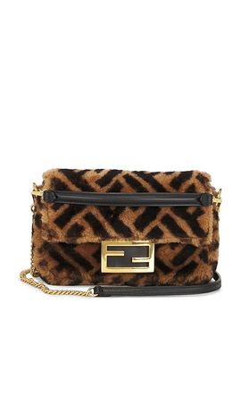 FWRD Renew FWRD Renew Fendi Shearling Vitello Dolce Macro FF 1974 Mini Baguette Shoulder Bag