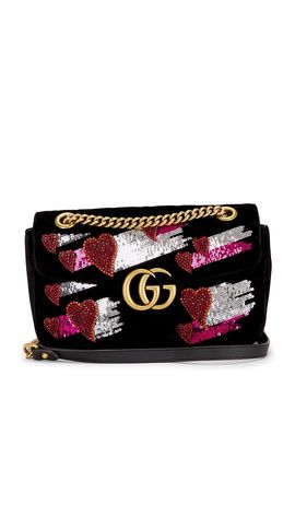 FWRD Renew FWRD Renew Gucci Embellished Velvet GG Marmont Shoulder Bag