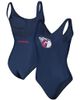G-III 4HER BY CARL BANKS Women's G-III 4Her by Carl Banks Navy Cleveland Guardians Making Waves One-Piece Swimsuit  - 1