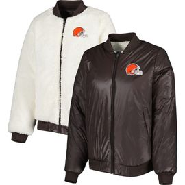 G-III 4HER BY CARL BANKS Women's G-III 4Her by Carl Banks Oatmeal/Brown Cleveland Browns Switchback Reversible Full-Zip Jacket 