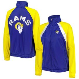 G-III 4HER BY CARL BANKS Women's G-III 4Her by Carl Banks Royal/Gold Los Angeles Rams Confetti Raglan Full-Zip Track Jacket 