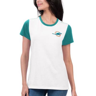 G-III 4HER BY CARL BANKS Women's G-III 4Her by Carl Banks White/Aqua Miami Dolphins Fashion Illustration T-Shirt 