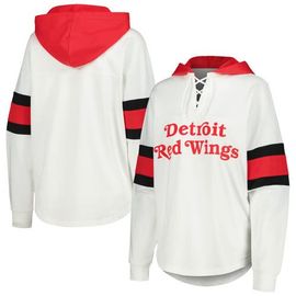 G-III 4HER BY CARL BANKS Women's G-III 4Her by Carl Banks White/Red Detroit Red Wings Goal Zone Long Sleeve Lace-Up Hoodie T-Shirt 