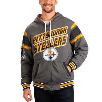 G-III SPORTS BY CARL BANKS Men's G-III Sports by Carl Banks Black/Gray Pittsburgh Steelers Extreme Full Back Reversible Hoodie Full-Zip Jacket 