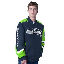 G-III SPORTS BY CARL BANKS Men's G-III Sports by Carl Banks College Navy Seattle Seahawks Prime Time Full-Zip Racing Jacket 