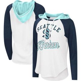 G-III SPORTS BY CARL BANKS Women's G-III Sports by Carl Banks White/Deep Sea Blue Seattle Kraken MVP Raglan Lightweight Hooded T-Shirt 
