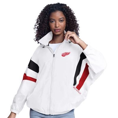 G-III SPORTS BY CARL BANKS Women's G-III Sports by Carl Banks White Detroit Red Wings Game News Oversized Full-Zip Hoodie Jacket 