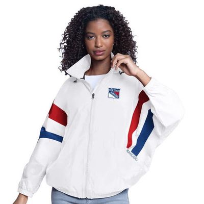 G-III SPORTS BY CARL BANKS Women's G-III Sports by Carl Banks White New York Rangers Game News Oversized Full-Zip Hoodie Jacket 