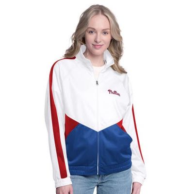 G-III SPORTS BY CARL BANKS Women's G-III Sports by Carl Banks White/Red Philadelphia Phillies Rally Rhinestone Raglan Full-Zip Track Jacket 