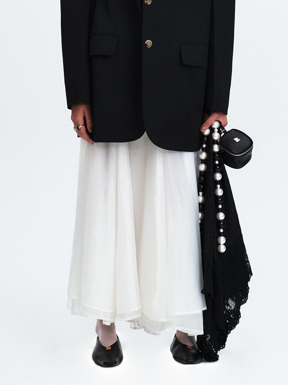 GABRIEL LEE LAYERED LONG SHEER SKIRT [WHITE]