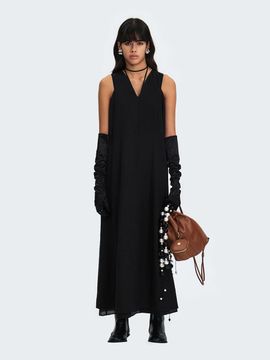 GABRIEL LEE LINEN BLENDED SLEEVELESS MAXI DRESS [BLACK]