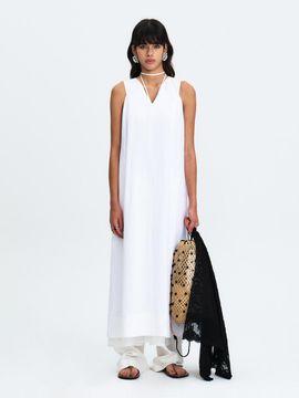 GABRIEL LEE LINEN BLENDED SLEEVELESS MAXI DRESS [WHITE]