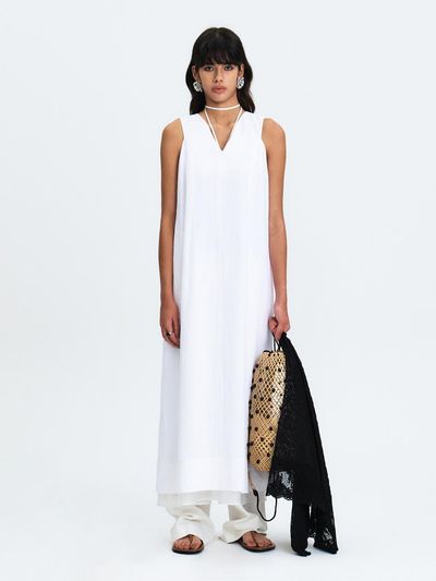 GABRIEL LEE LINEN BLENDED SLEEVELESS MAXI DRESS [WHITE]