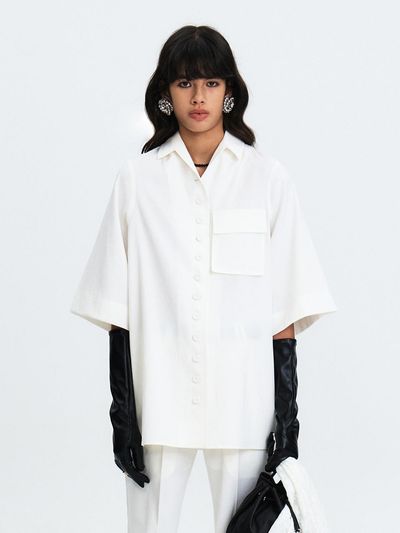 GABRIEL LEE OVERSIZED HALF-SLEEVED LINEN SHIRT [WHITE]